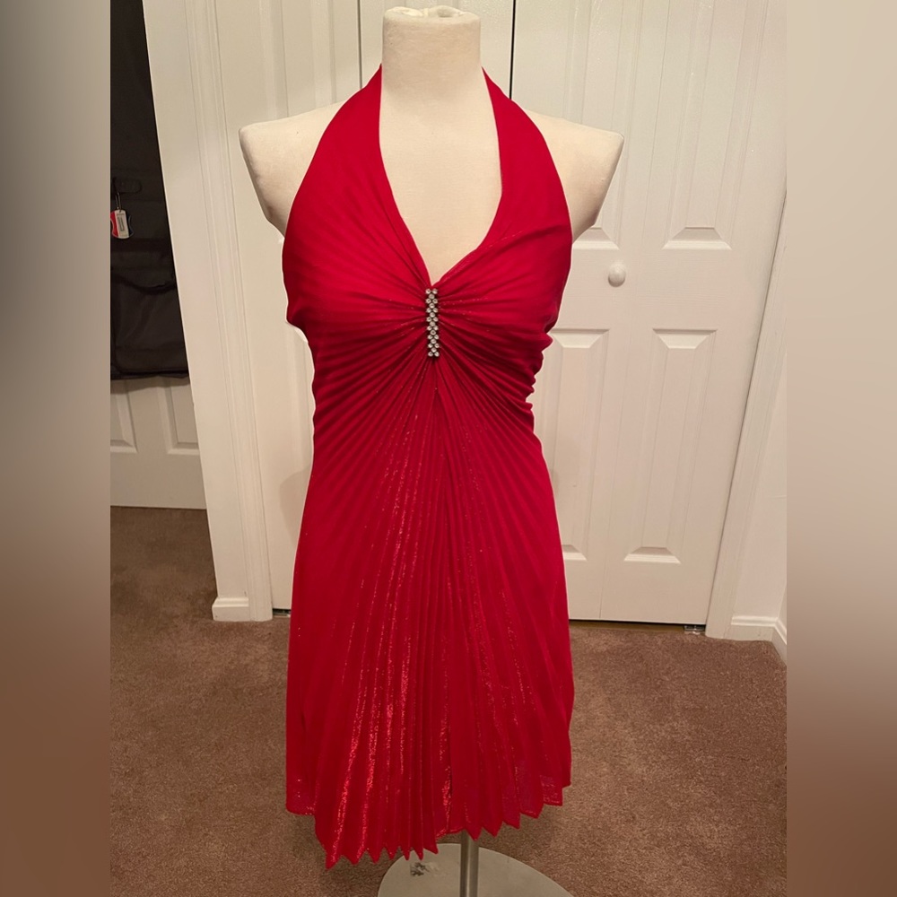 MODA International sparkly red halter dress